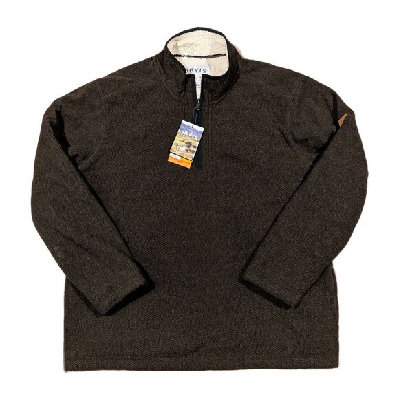 NEW Orvis 1/4 Zip 2XL Men's Pullover Sherpa Fleece Lined XXL Sweater Brown NWT - Picture 1 of 9